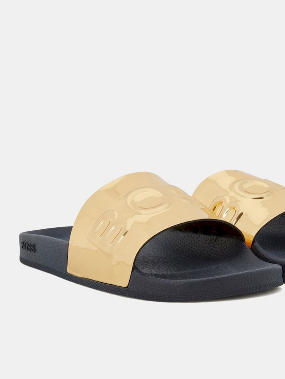 Hugo Boss Gold Logo Pool Slides Navy Blue Men’s Size 41 Made in Italy